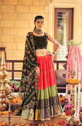 Trendy Red Cotton Print Work Lehenga Choli